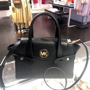 Michael Kors Carmen Medium Black with Gold Saffiano Leather Flap Satchel - NWT